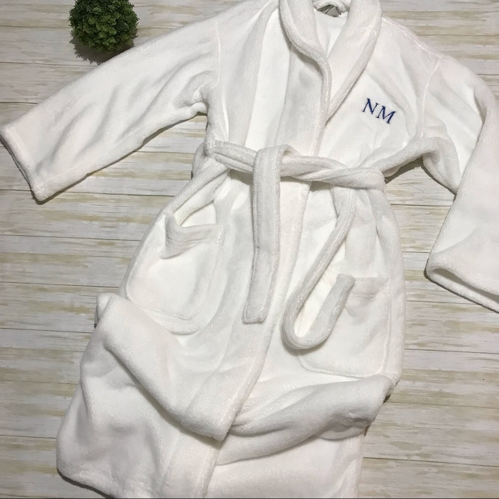 Pottery Barn White Soft Plush Fluffy Full Length Bath Robe Size Large